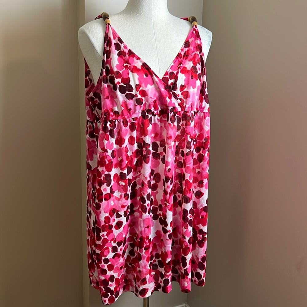 Swim by Avenue pink floral swimsuit coverup v-neck bamboo shoulder accent 22/24